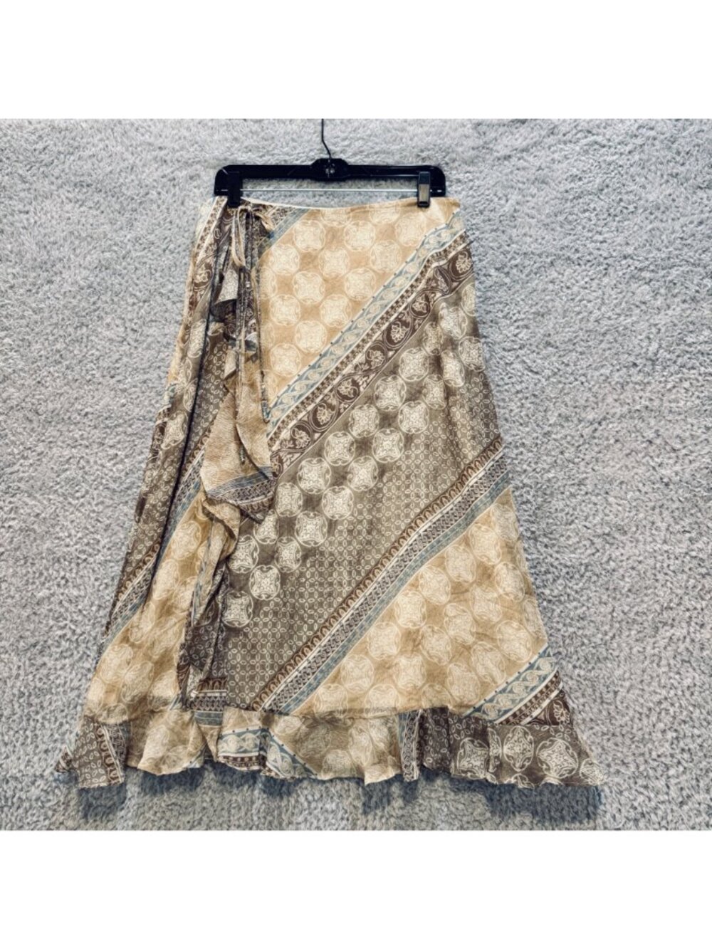 Vintage Boho Hippie Silk Midi Maxi Skirt Size 12 by Valerie Stevens Ruffle Hem - Picture 6 of 15